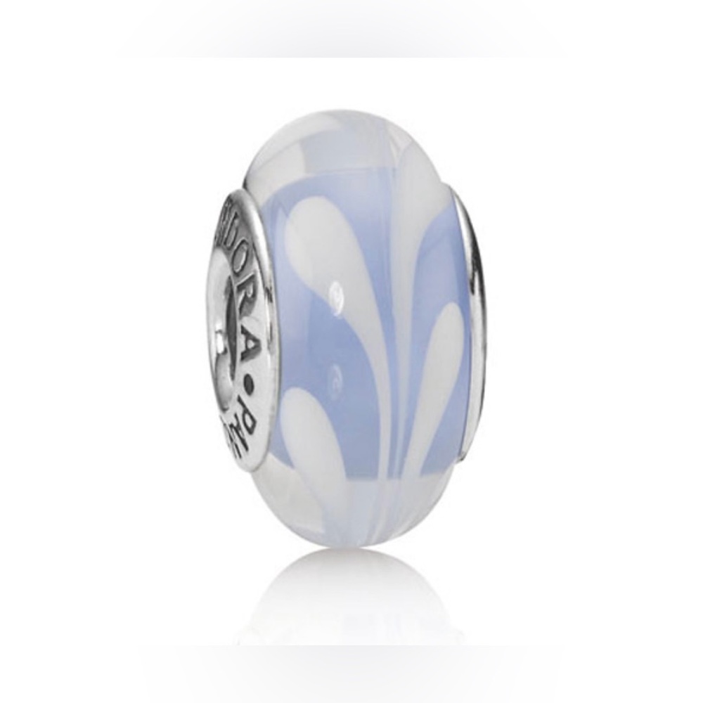 Authentic Pandora Retired ‘Light Blue Swirl’ S925 Ale Murano Glass Charm